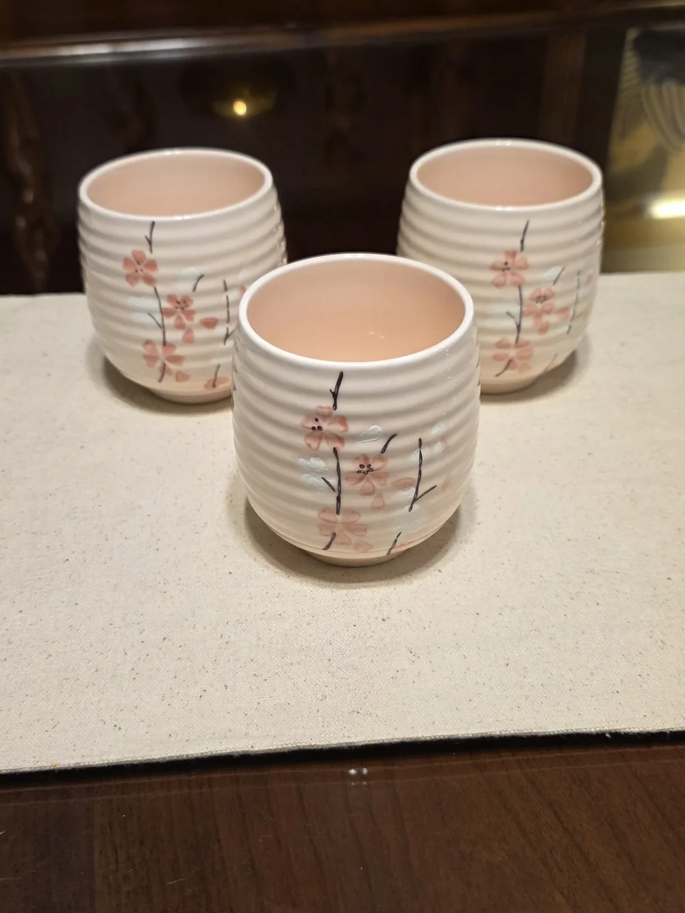 Tenchi Japanese Sakura Cherry Blossom Handmade Porcelain Cups Three